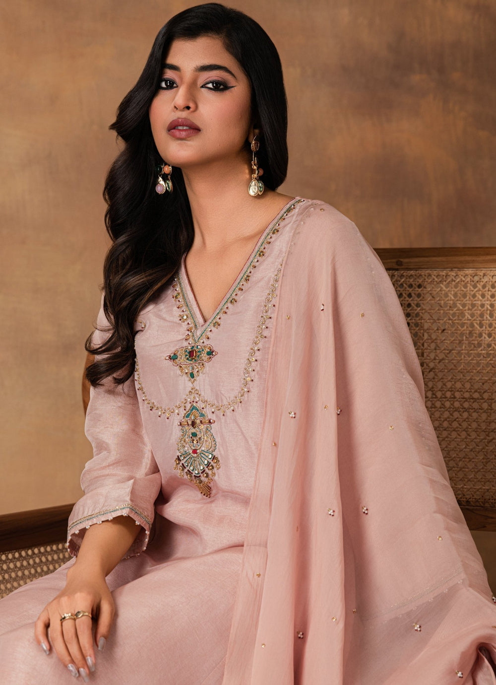 Pastel Pink Embroidered Silk Kurta Pant Set Isha Gupta Tayal - Fabilicious Fashion