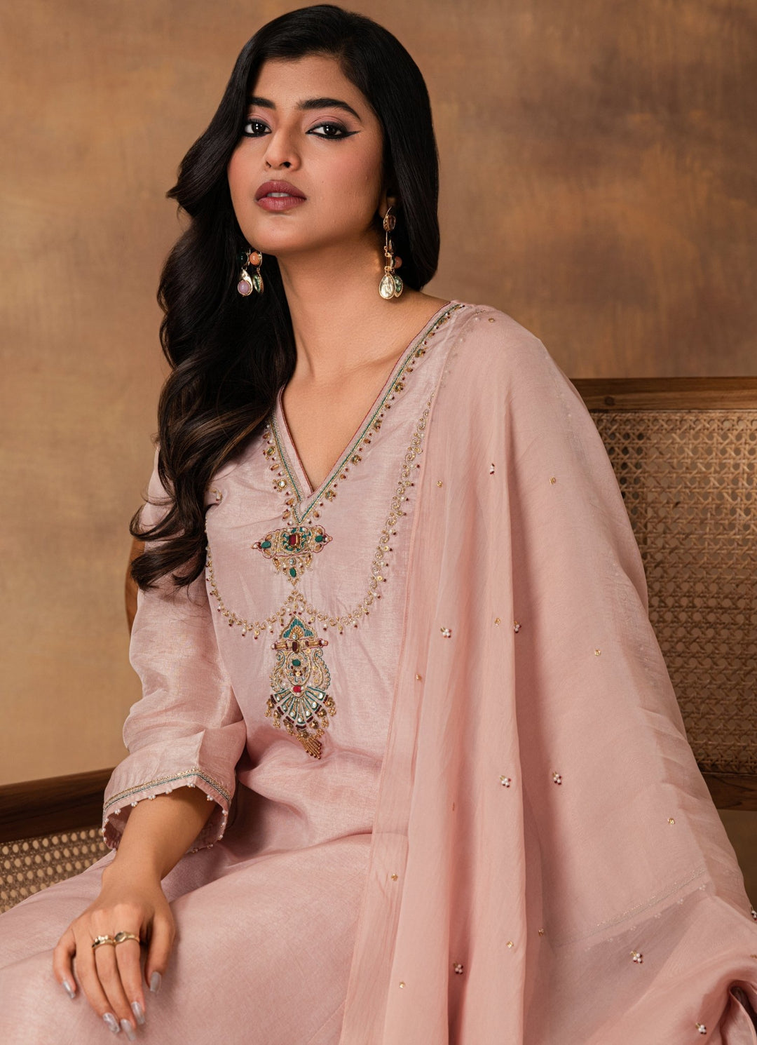 Pastel Pink Embroidered Silk Kurta Pant Set Isha Gupta Tayal - Fabilicious Fashion