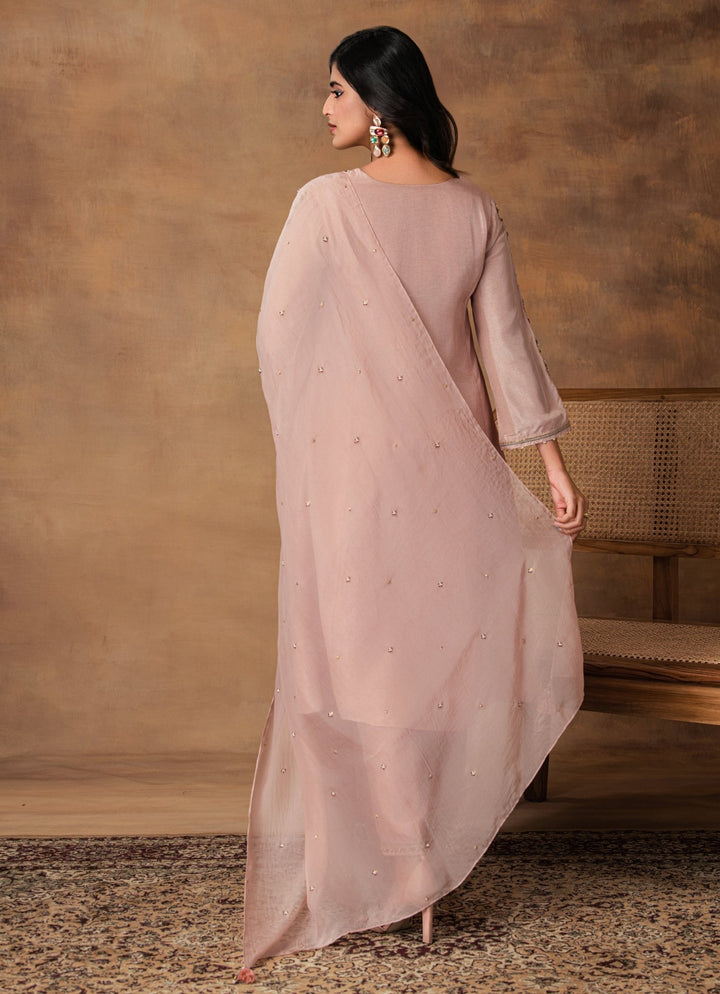 Pastel Pink Embroidered Silk Kurta Pant Set Isha Gupta Tayal - Fabilicious Fashion