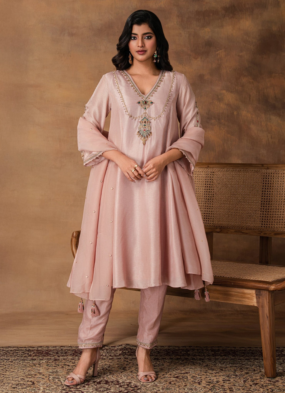 Pastel Pink Embroidered Silk Kurta Pant Set Isha Gupta Tayal - Fabilicious Fashion