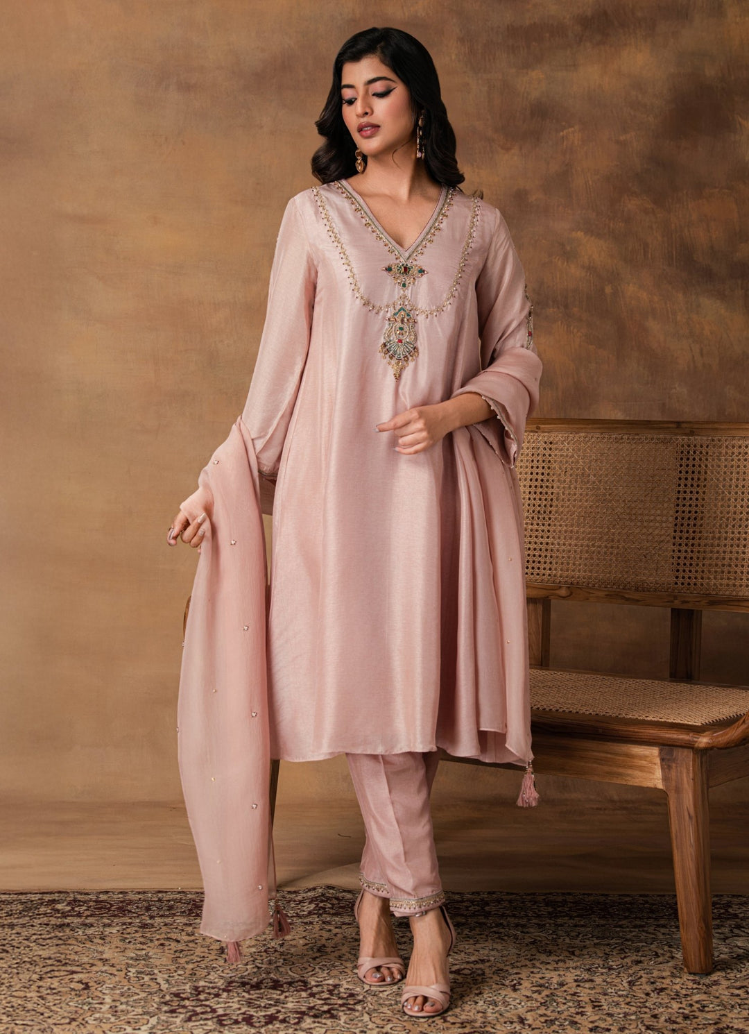 Pastel Pink Embroidered Silk Kurta Pant Set Isha Gupta Tayal - Fabilicious Fashion