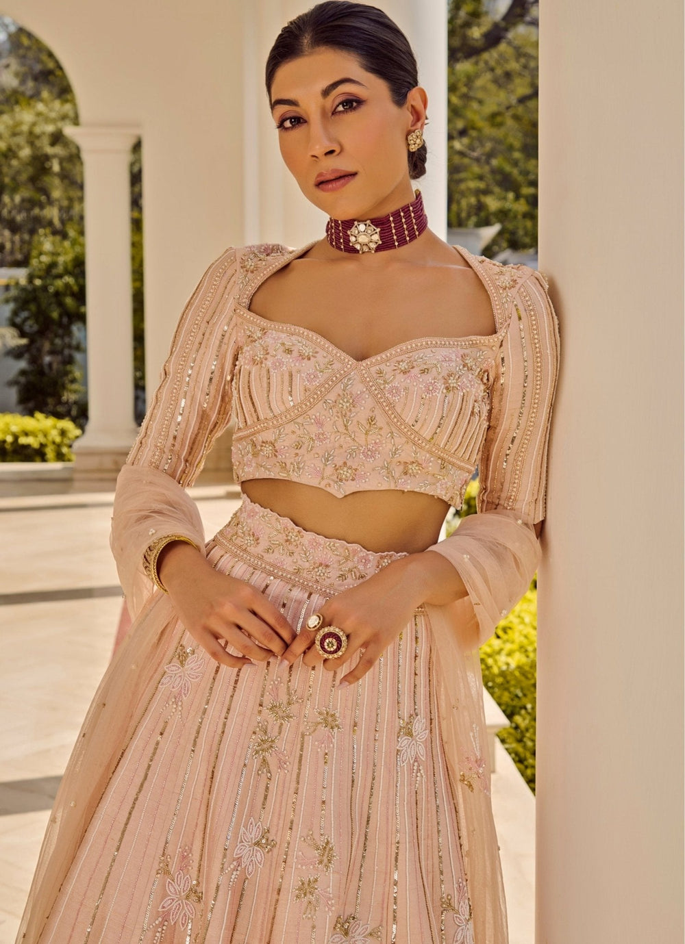 Pastel Pink Embroidered Silk Lehenga Set Parul Gandhi - Fabilicious Fashion