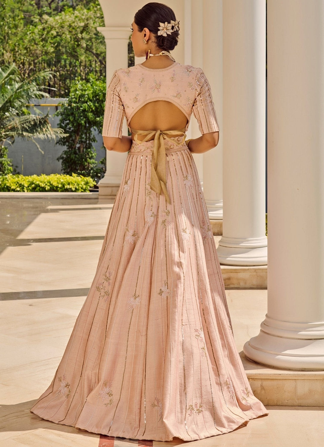 Pastel Pink Embroidered Silk Lehenga Set Parul Gandhi - Fabilicious Fashion