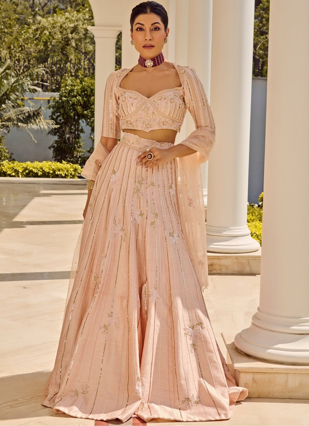 Pastel Pink Embroidered Silk Lehenga Set Parul Gandhi - Fabilicious Fashion