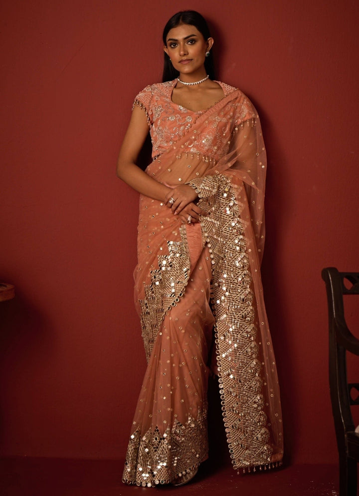 Pastel Pink Embroidered Soft Net Saree Twenty Nine - Fabilicious Fashion