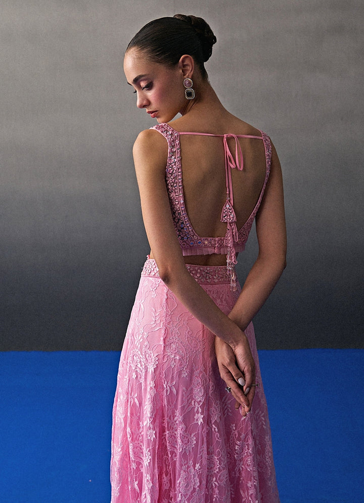 Pastel Pink Floral Lace Lehenga Set Angad Singh - Fabilicious Fashion