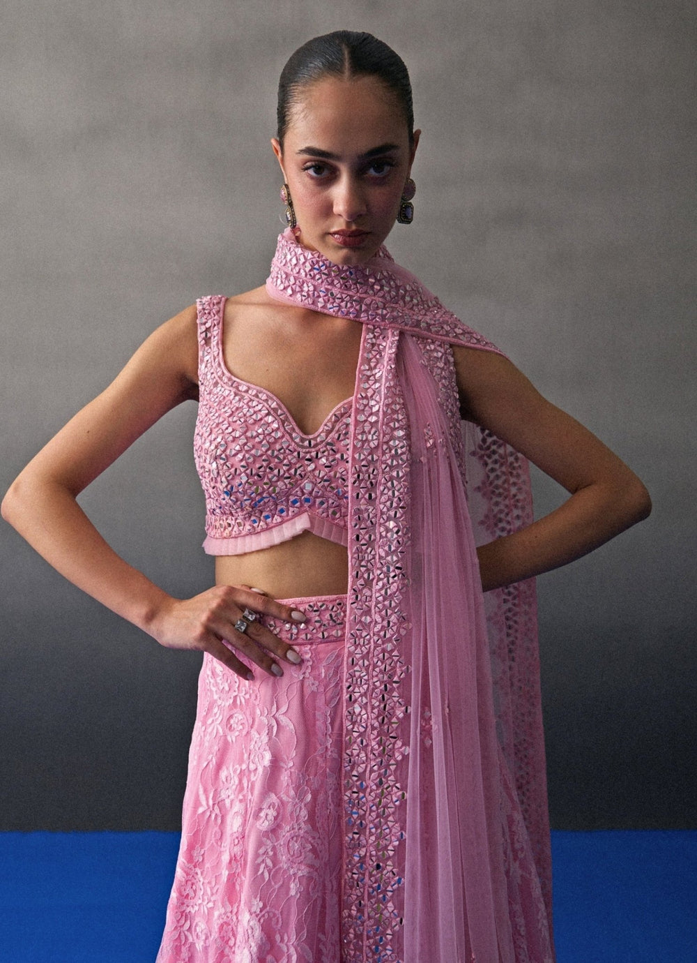 Pastel Pink Floral Lace Lehenga Set Angad Singh - Fabilicious Fashion