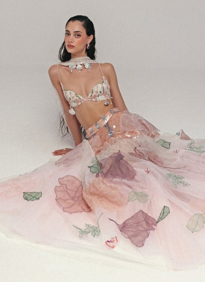 The Little Black Bow Pastel Pink Floral Soft Net Bridal Lehenga SetFabilicious Fashion