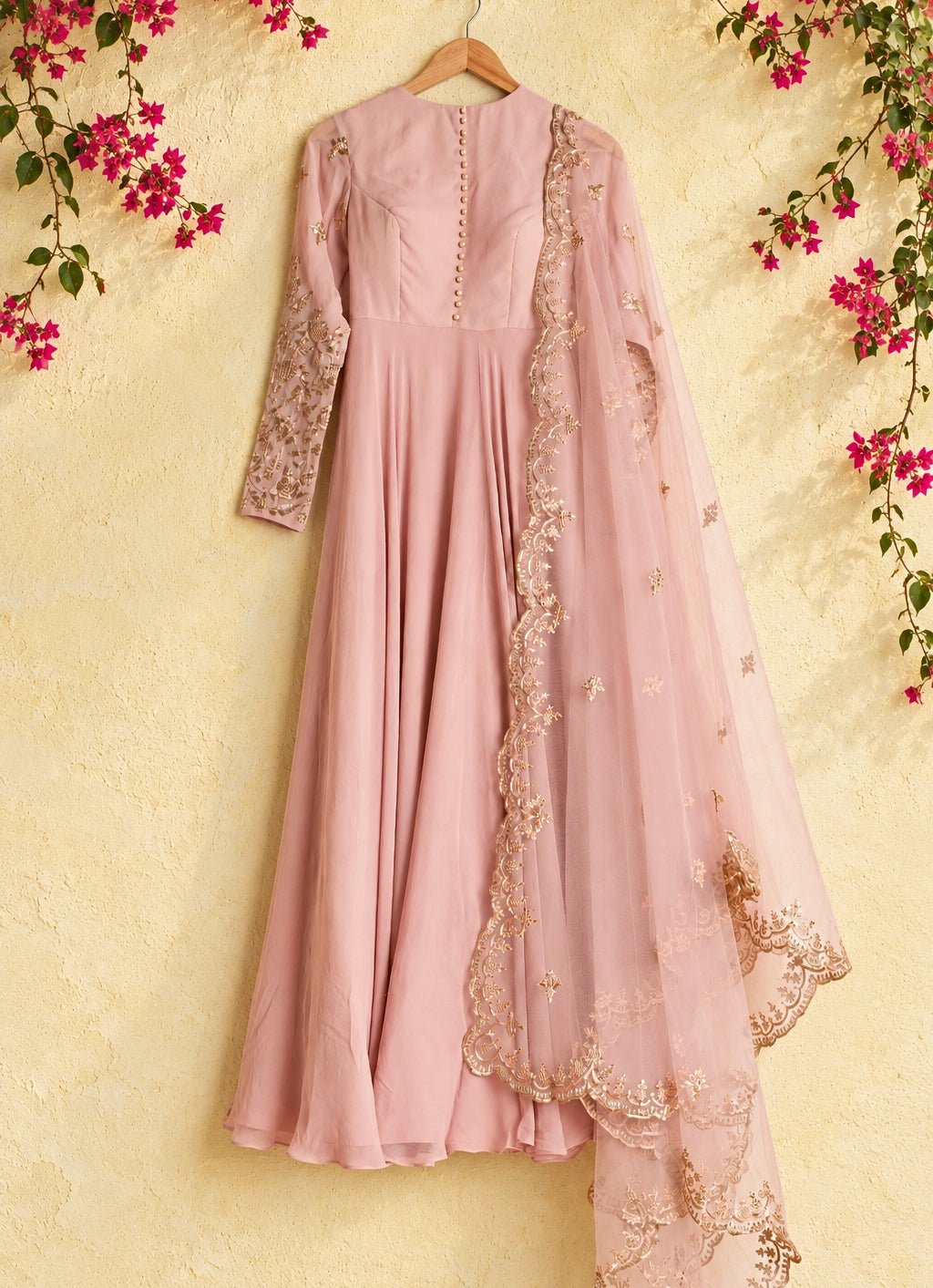 Anisha Shetty Pastel Pink Georgette Anarkali SetFabilicious Fashion
