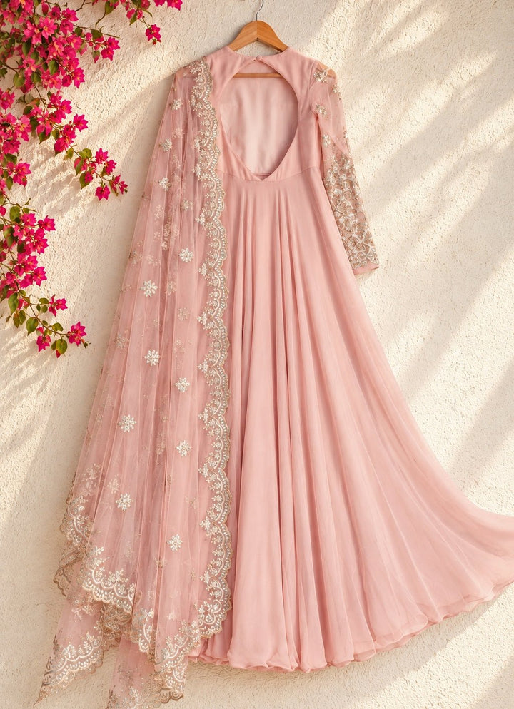 Anisha Shetty Pastel Pink Georgette Anarkali SetFabilicious Fashion
