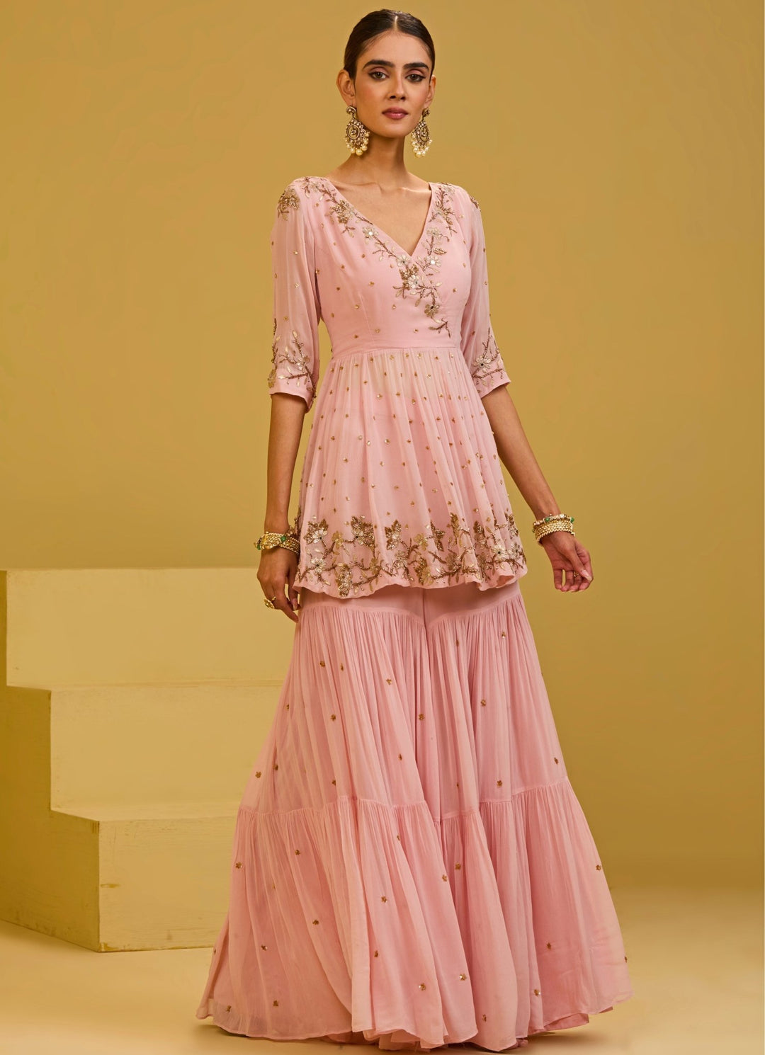 Esha Koul Pastel Pink Georgette Kurta Sharara SetFabilicious Fashion