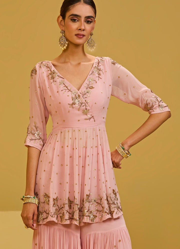 Esha Koul Pastel Pink Georgette Kurta Sharara SetFabilicious Fashion