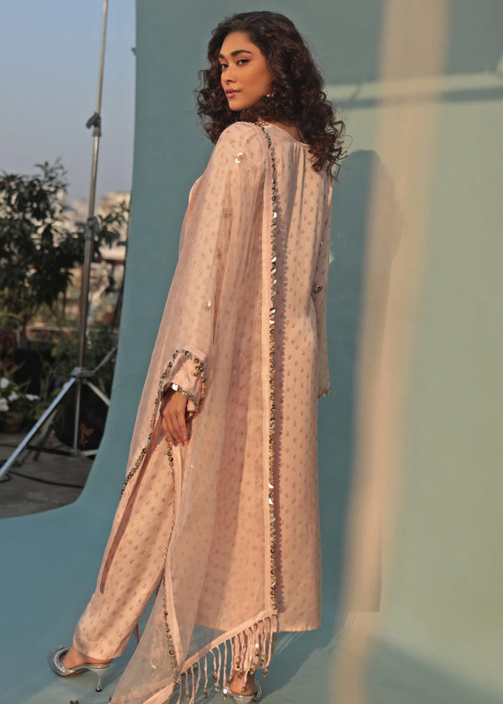 Pastel Pink Hand - Blocked Anti - Fit Kurta Pant Set Prahnaaya - Fabilicious Fashion