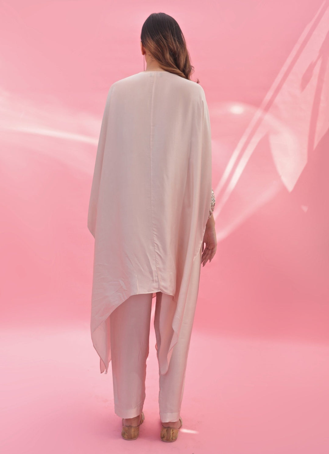 Pastel Pink Hand Embroidered Kaftan Pant Set Prahnaaya - Fabilicious Fashion