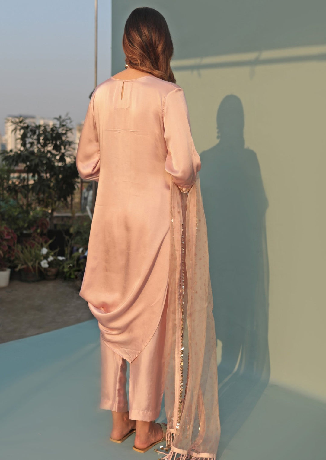 Pastel Pink Hand - Embroidered Kurta Pant Set Prahnaaya - Fabilicious Fashion