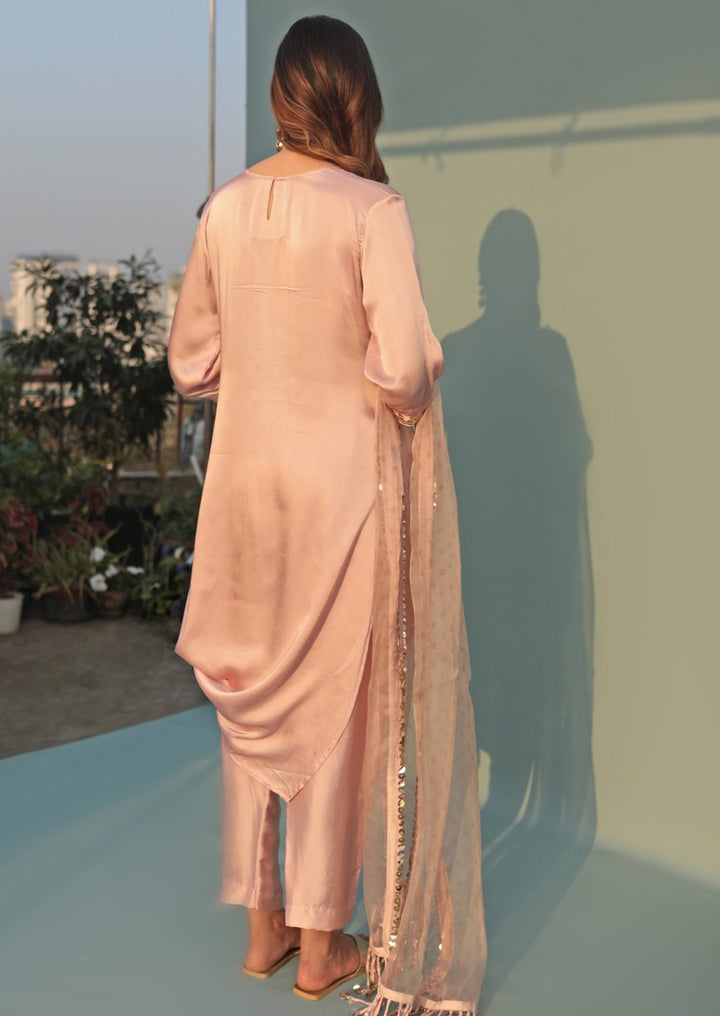 Pastel Pink Hand - Embroidered Kurta Pant Set Prahnaaya - Fabilicious Fashion