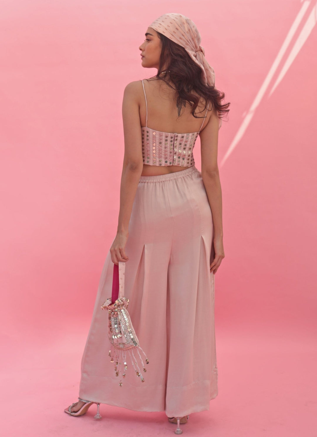Pastel Pink Hand Embroidered Pant Set With Cape Prahnaaya - Fabilicious Fashion