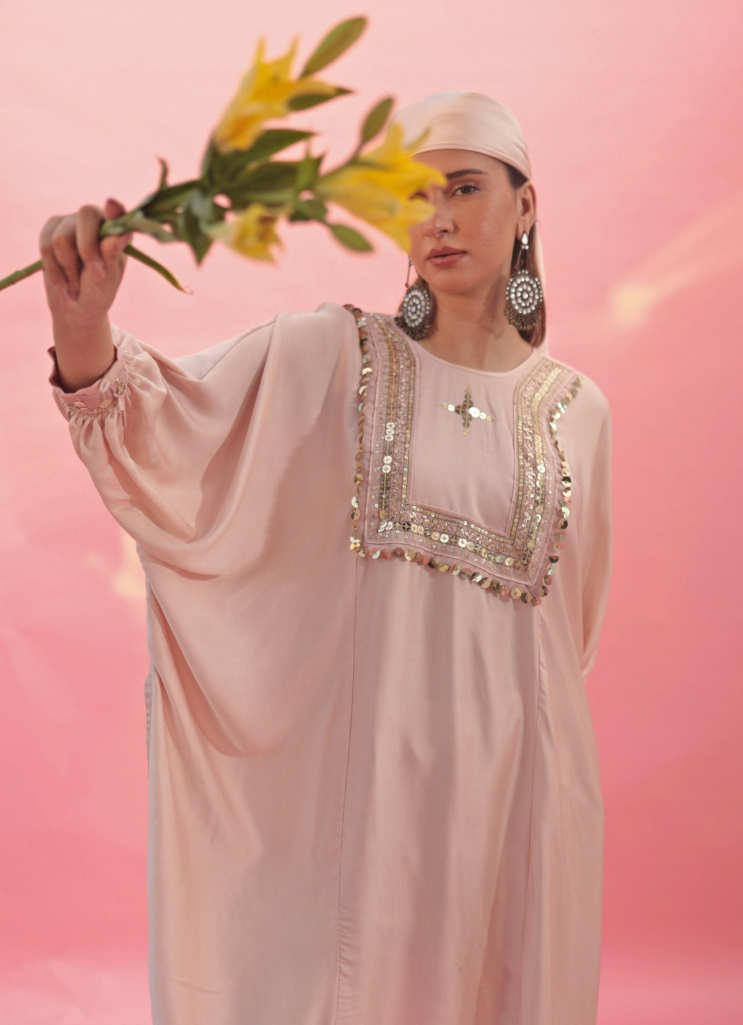 Pastel Pink Hand Embroidered Satin Kurta Pant Set Prahnaaya - Fabilicious Fashion