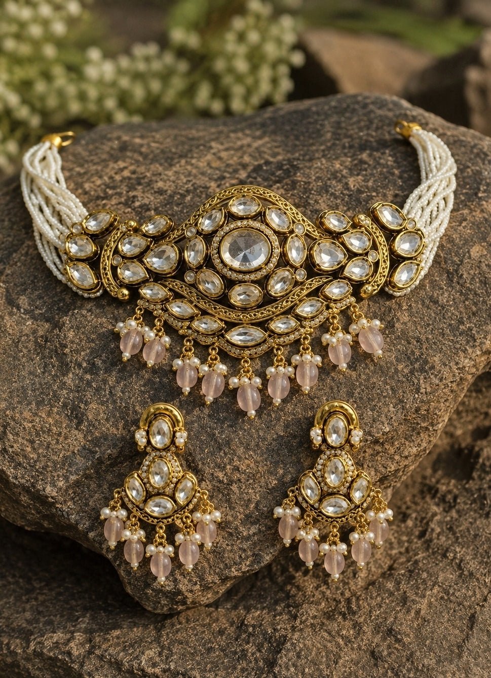 Vivinia by Vidhi Mehra Pastel Pink Kundan And Beaded Choker SetFabilicious Fashion
