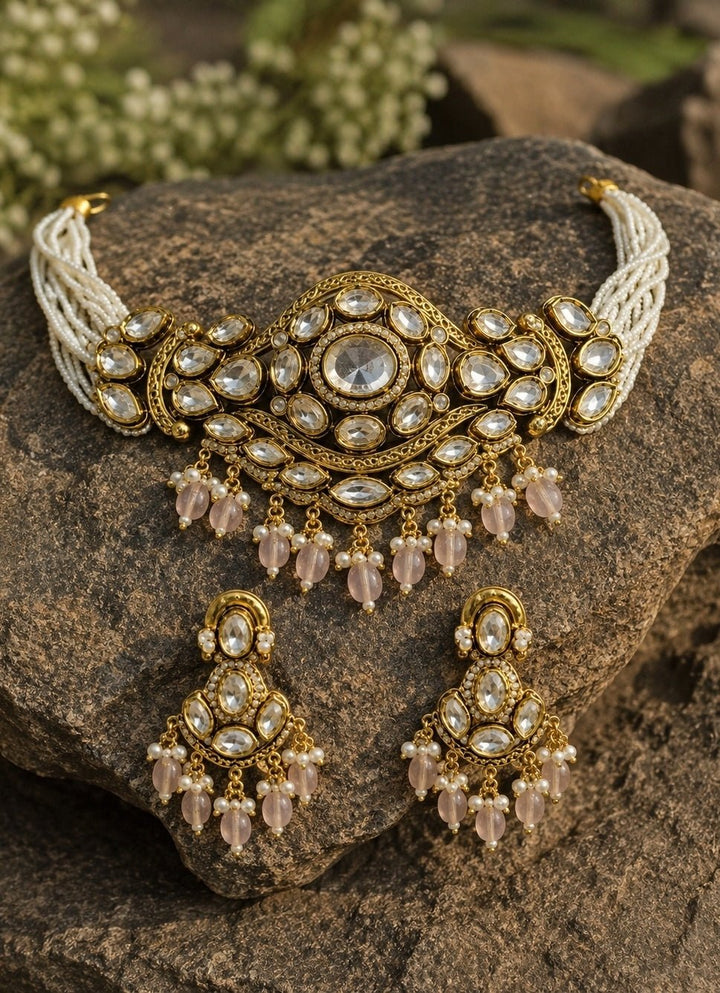 Vivinia by Vidhi Mehra Pastel Pink Kundan And Beaded Choker SetFabilicious Fashion