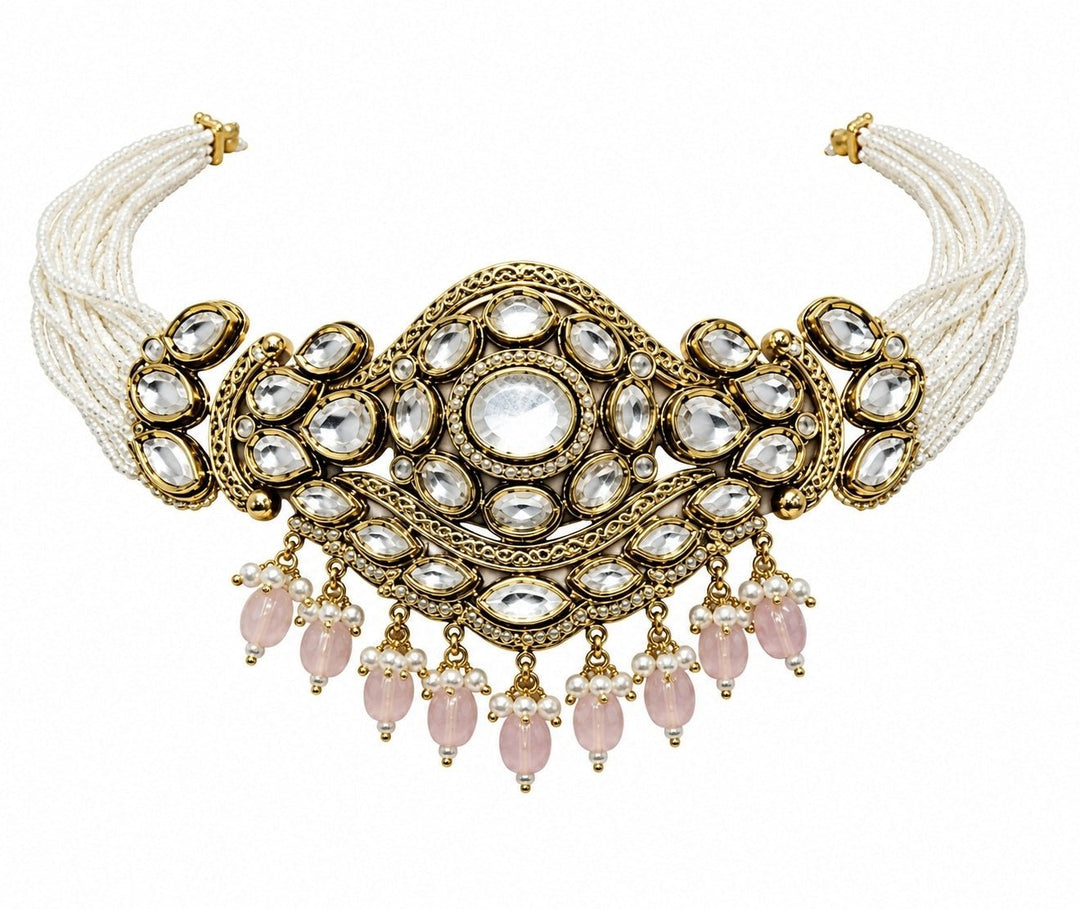 Vivinia by Vidhi Mehra Pastel Pink Kundan And Beaded Choker SetFabilicious Fashion