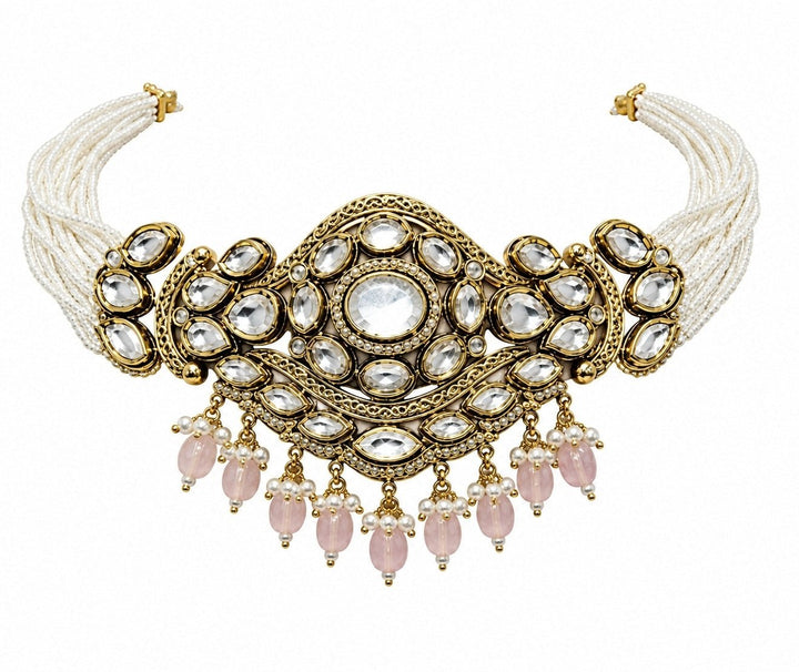 Vivinia by Vidhi Mehra Pastel Pink Kundan And Beaded Choker SetFabilicious Fashion
