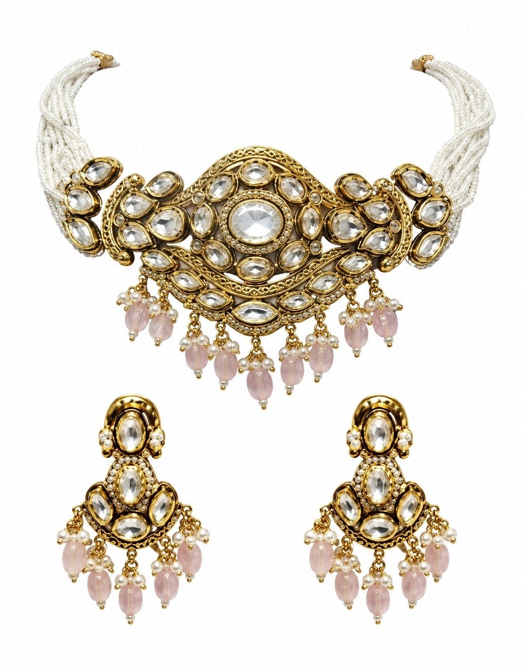Vivinia by Vidhi Mehra Pastel Pink Kundan And Beaded Choker SetFabilicious Fashion