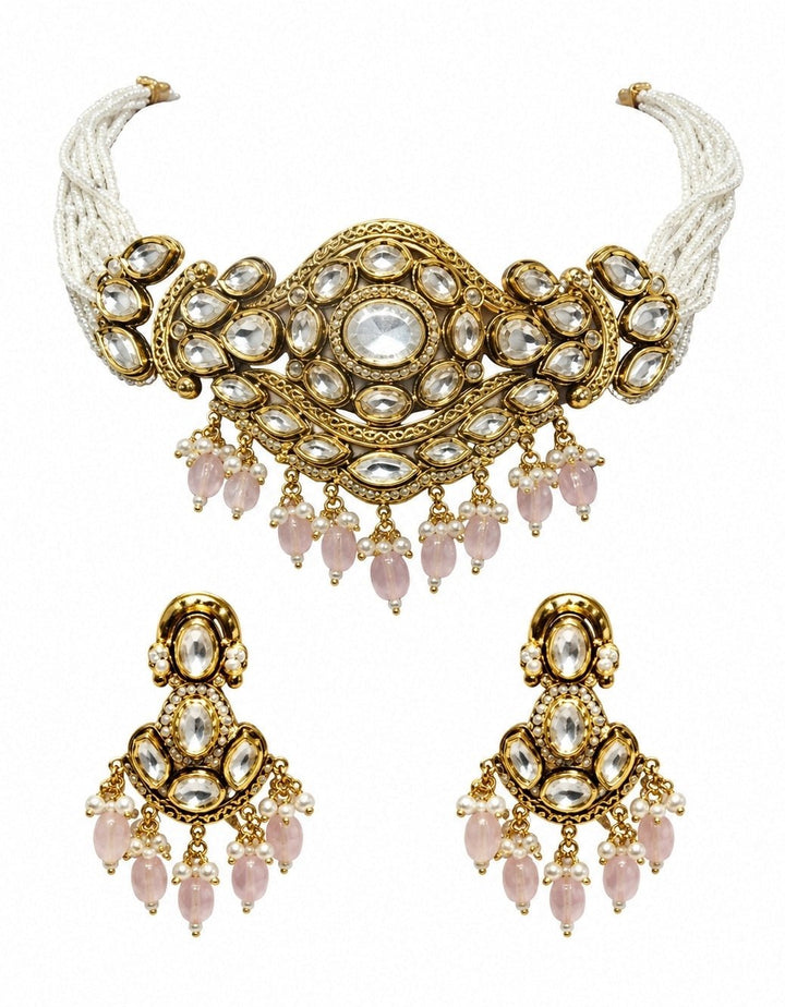 Vivinia by Vidhi Mehra Pastel Pink Kundan And Beaded Choker SetFabilicious Fashion