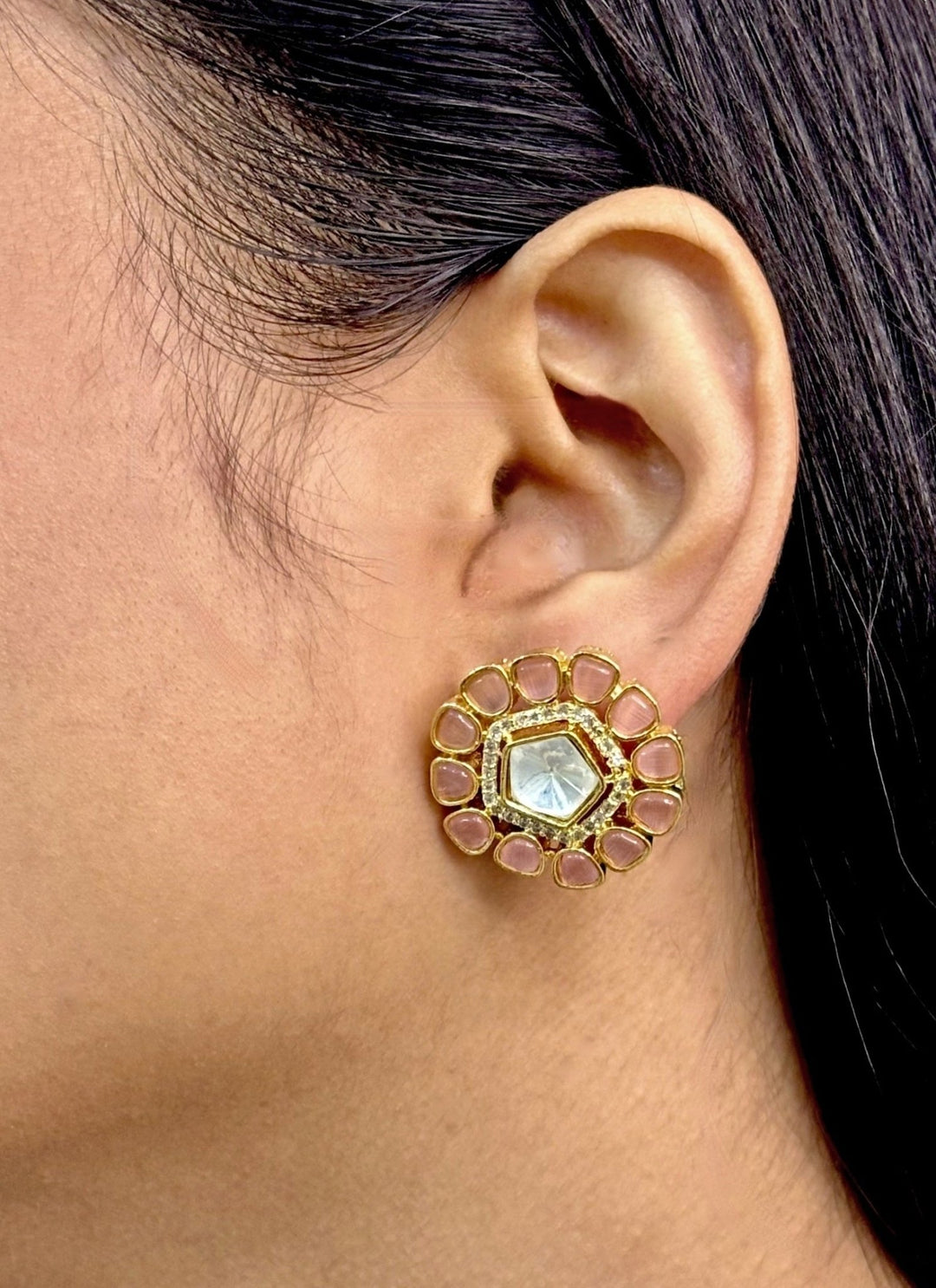 Naymee Pastel Pink Kundan And Polki StudFabilicious Fashion