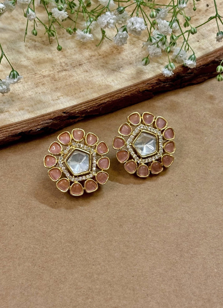 Naymee Pastel Pink Kundan And Polki StudFabilicious Fashion