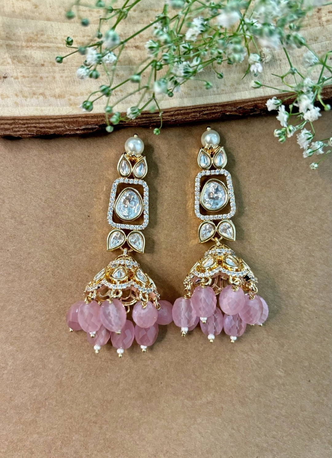 Naymee Pastel Pink Kundan JhumkaFabilicious Fashion