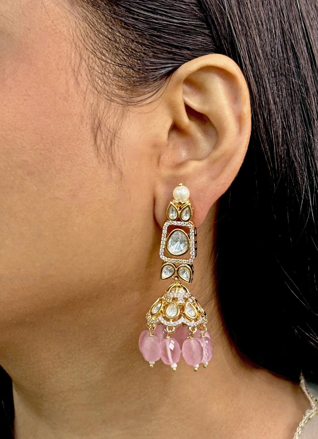 Naymee Pastel Pink Kundan JhumkaFabilicious Fashion