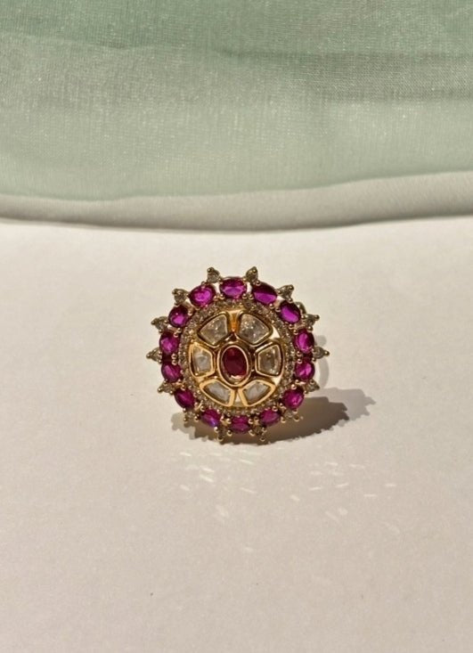 Naymee Pastel Pink Kundan RingFabilicious Fashion