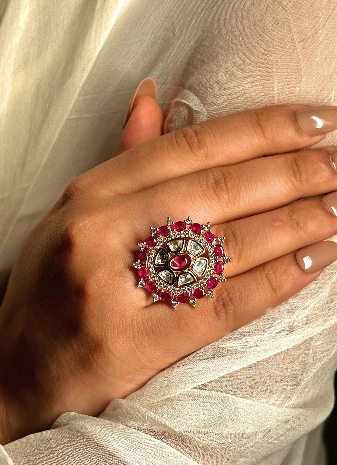 Naymee Pastel Pink Kundan RingFabilicious Fashion