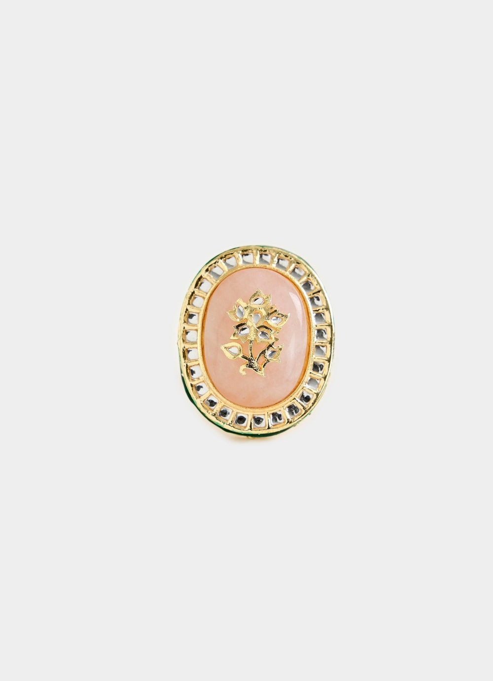 Pastel Pink Kundan Statement Ring Vivinia By Vidhi Mehra - Fabilicious Fashion
