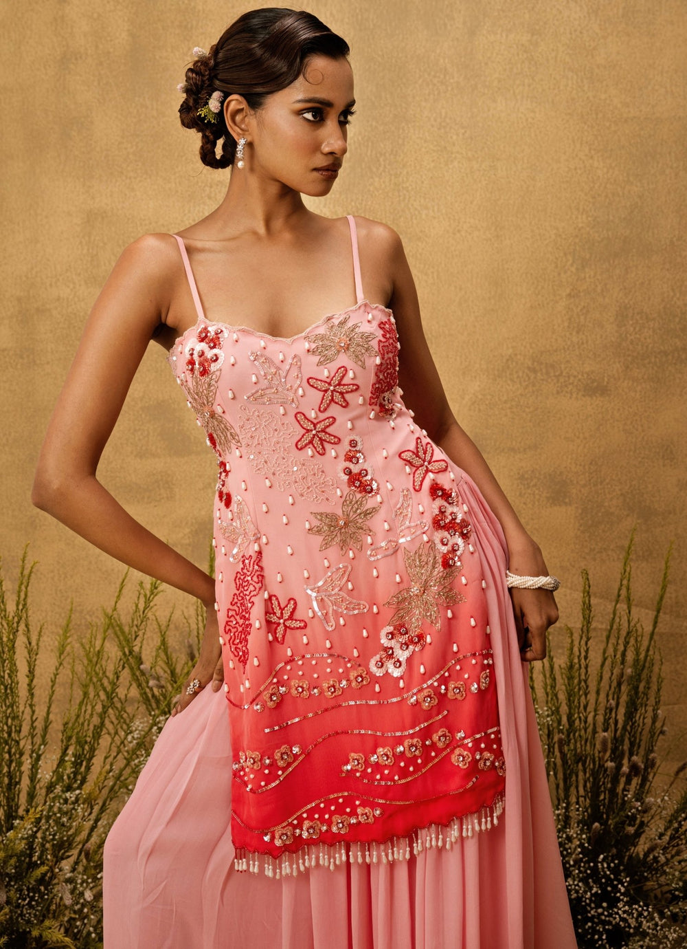 Quench A Thirst Pastel Pink Ombre Georgette Kurta ShararaFabilicious Fashion
