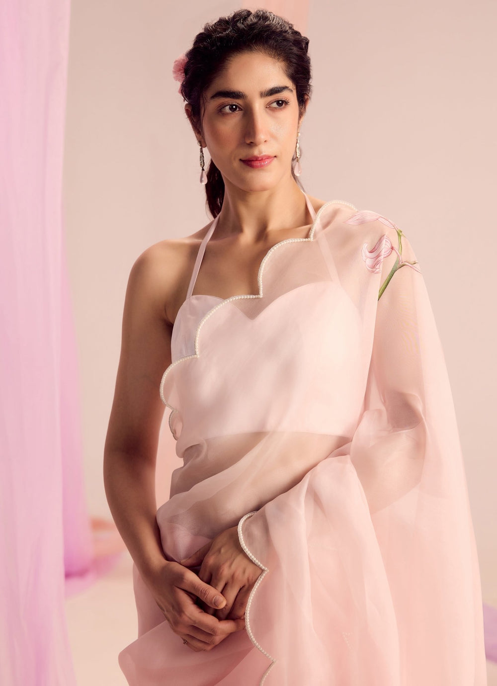 Pastel Pink Ombre Pure Silk Organza Saree Kapardara - Fabilicious Fashion