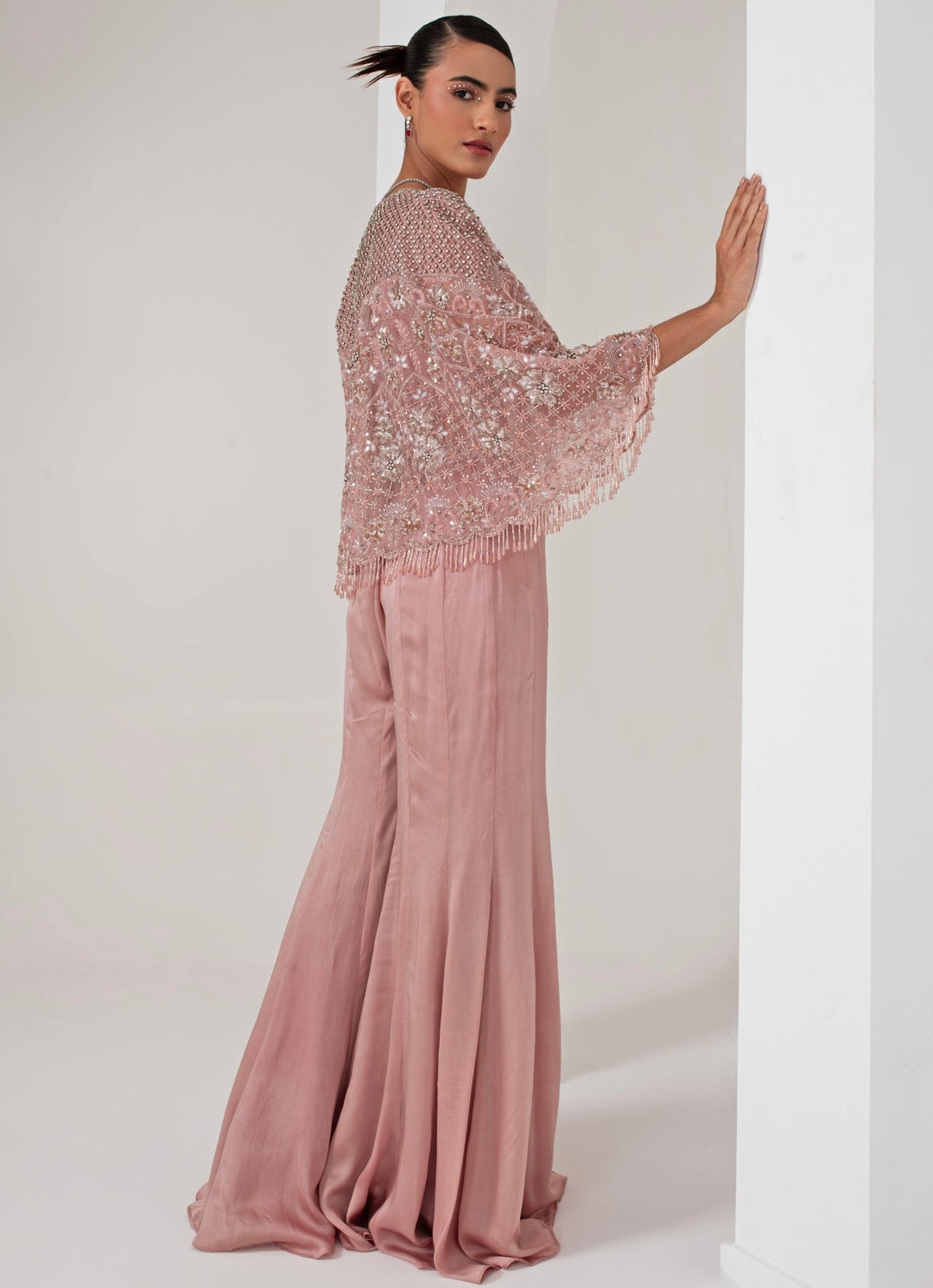 Pastel Pink Pant and Embroidered Cape Akara - Fabilicious Fashion