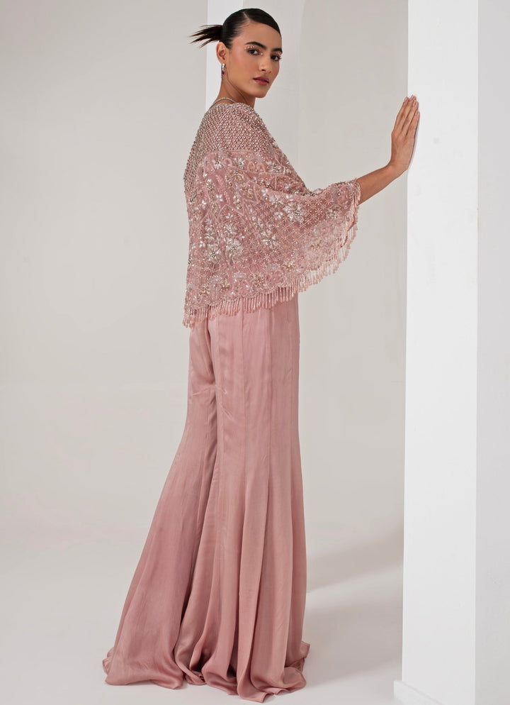Pastel Pink Pant and Embroidered Cape Akara - Fabilicious Fashion