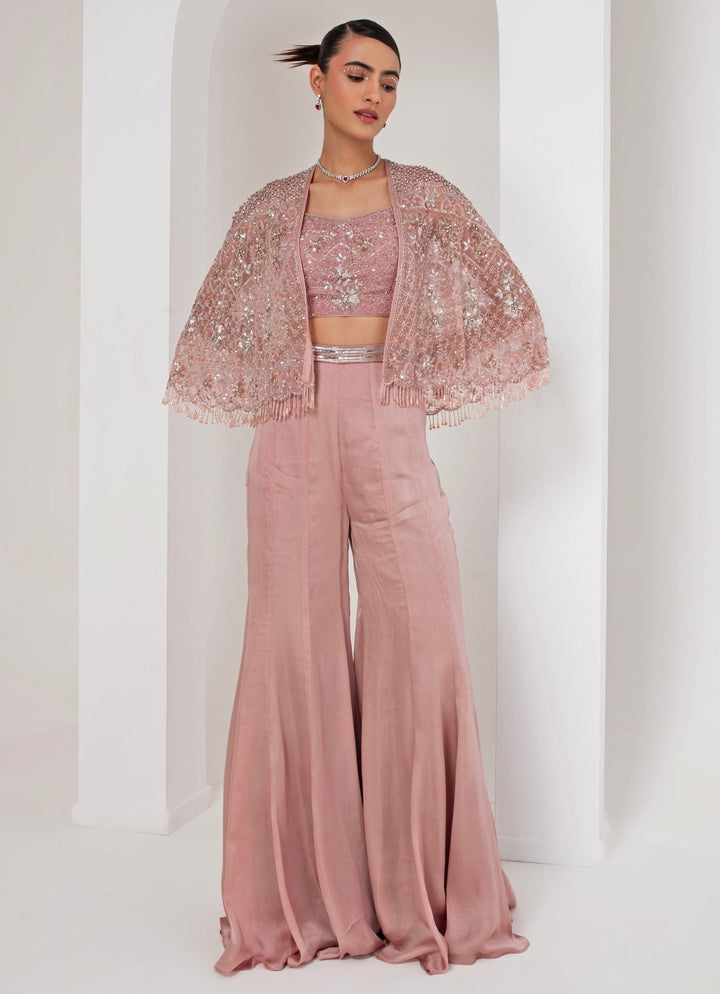 Pastel Pink Pant and Embroidered Cape Akara - Fabilicious Fashion