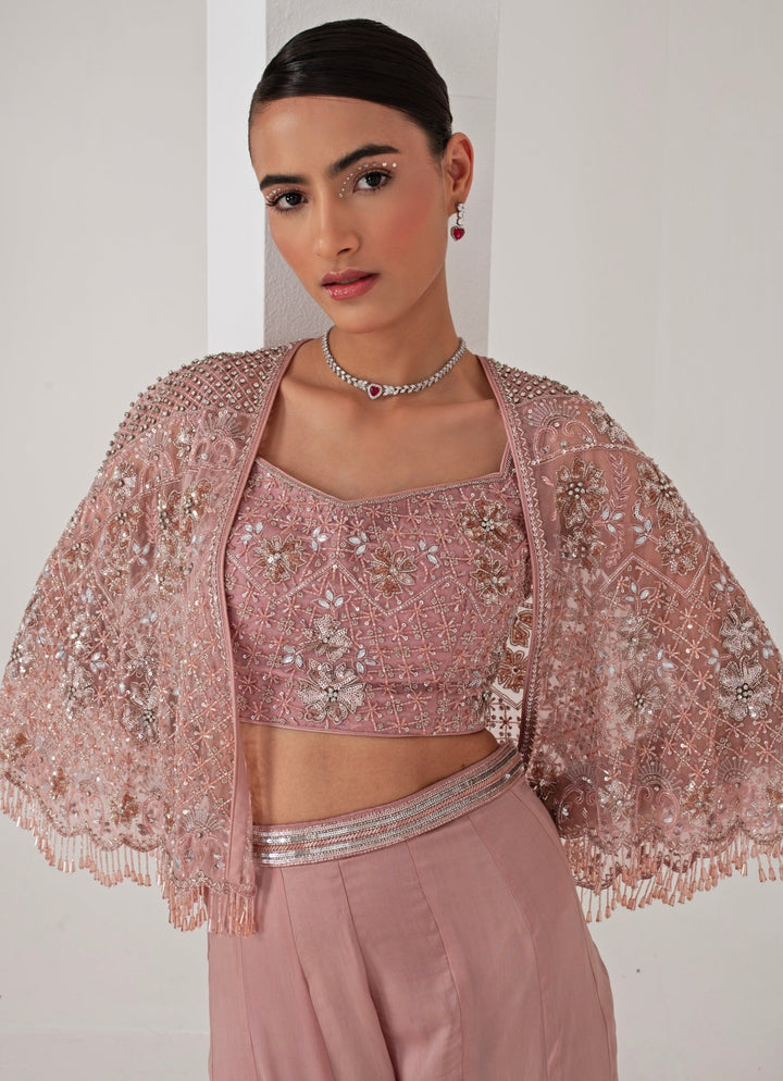 Pastel Pink Pant and Embroidered Cape Akara - Fabilicious Fashion
