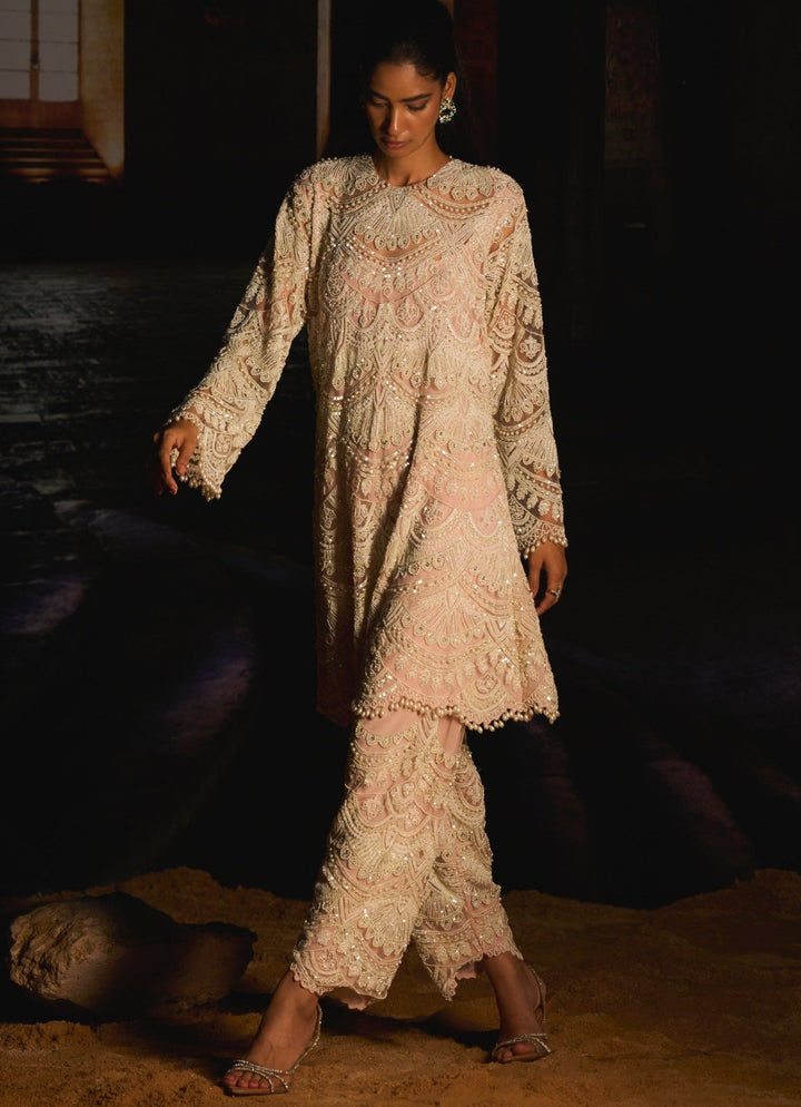 Pastel Pink Pearl Embroidered Salwar Kurta Set Mani Bhatia - Fabilicious Fashion