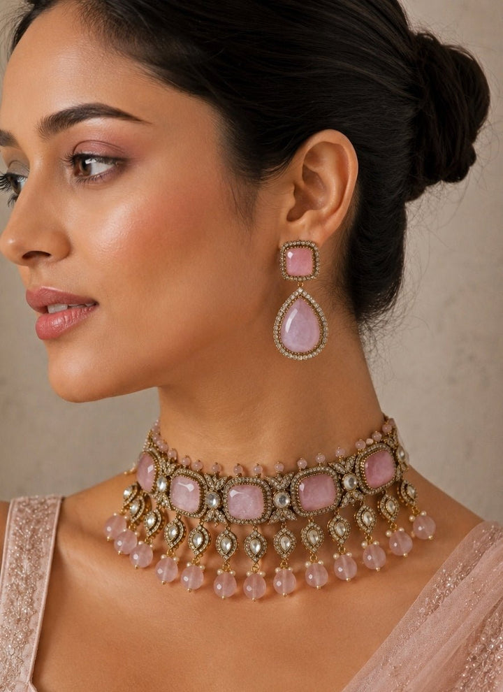 Vivinia by Vidhi Mehra Pastel Pink Polki Choker SetFabilicious Fashion