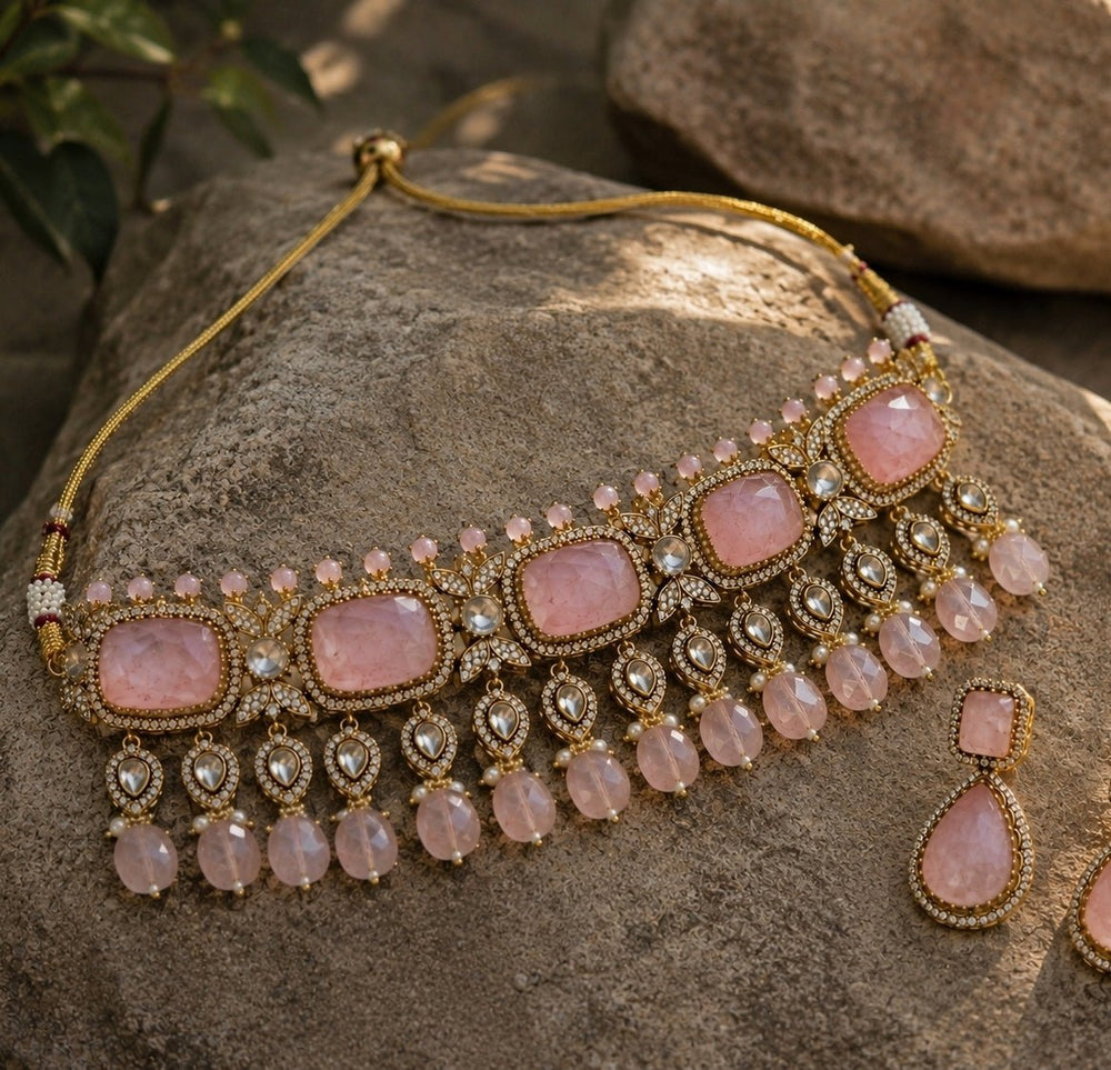 Vivinia by Vidhi Mehra Pastel Pink Polki Choker SetFabilicious Fashion