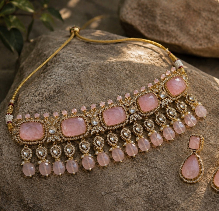 Vivinia by Vidhi Mehra Pastel Pink Polki Choker SetFabilicious Fashion