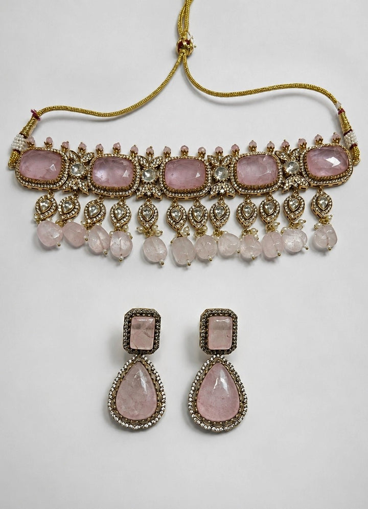 Vivinia by Vidhi Mehra Pastel Pink Polki Choker SetFabilicious Fashion