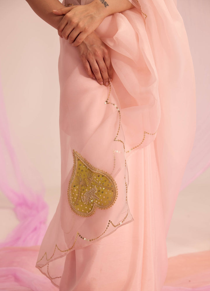 Pastel Pink Pure Silk Organza Saree Kapardara - Fabilicious Fashion