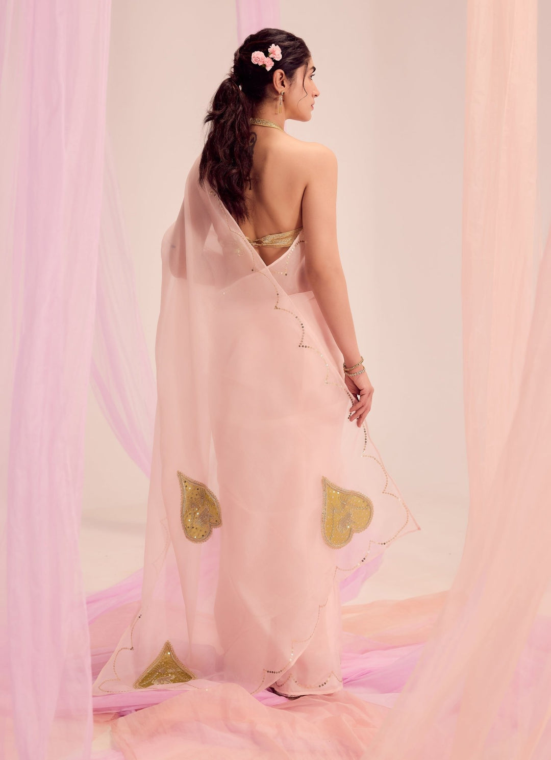 Pastel Pink Pure Silk Organza Saree Kapardara - Fabilicious Fashion