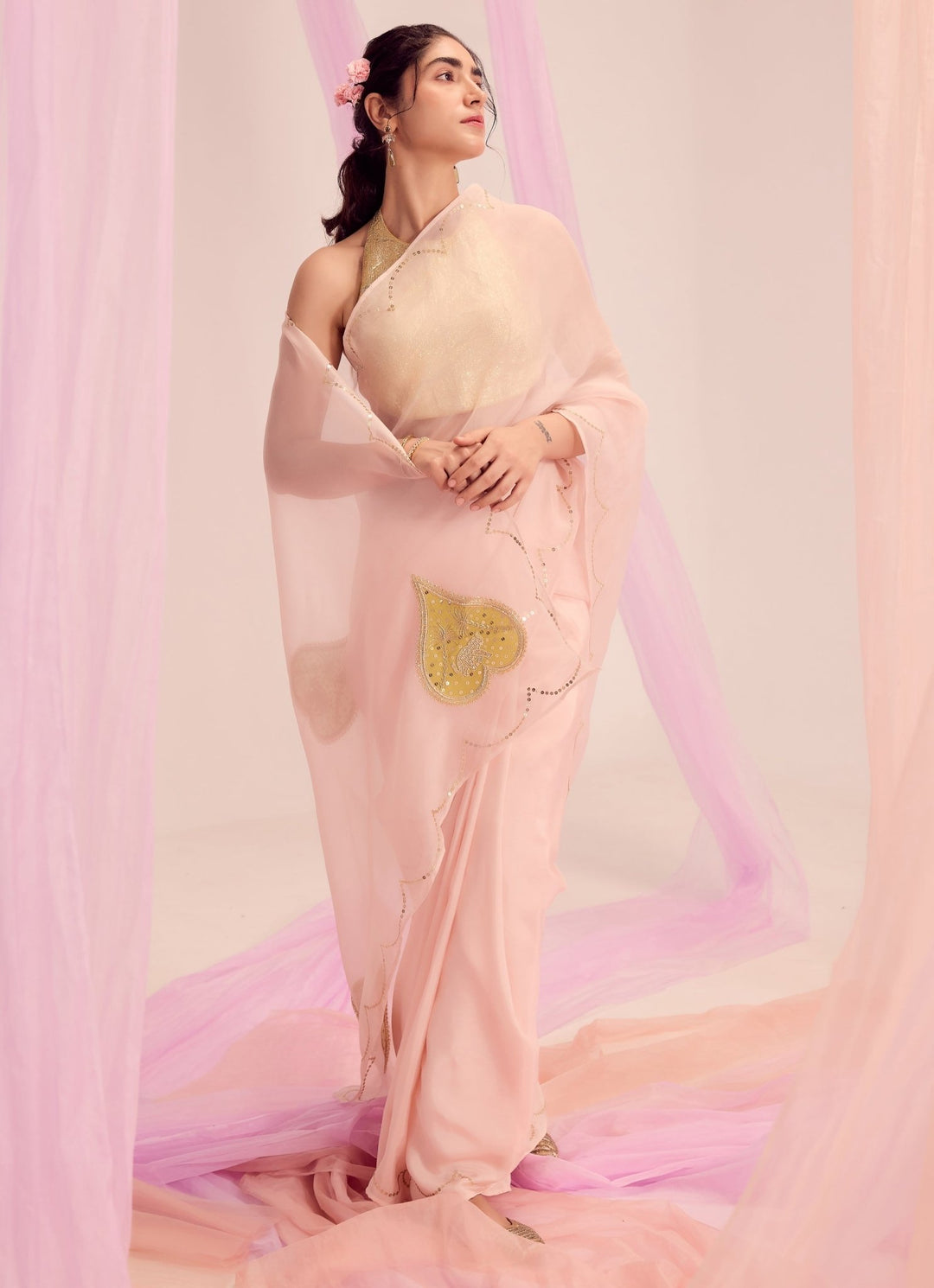 Pastel Pink Pure Silk Organza Saree Kapardara - Fabilicious Fashion