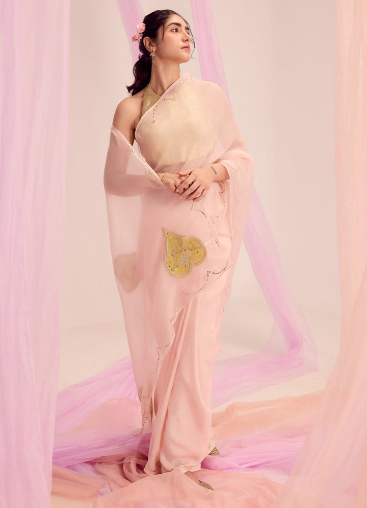 Pastel Pink Pure Silk Organza Saree Kapardara - Fabilicious Fashion